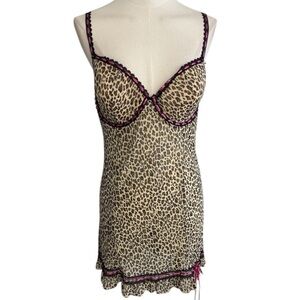 RAMPAGE Vintage Animal Print Cheetah Brown Pink  Lace Trim Mesh Slip Dress 2X XL